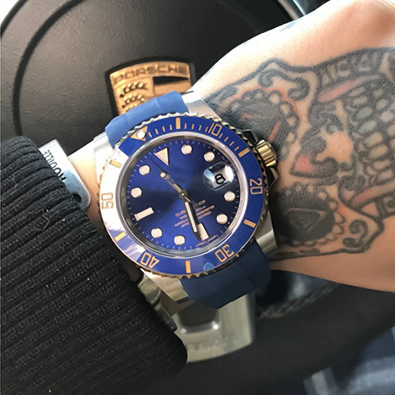 Correa de goma con interfaz de arco para reloj de buceo, pulsera de 20MM para la serie sumergible ROX, esfera de 40MM, negro, verde, azul