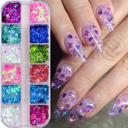 12 Grids Aurora Star Flakes Nail Glitter Flakes sets Butterfly Nail Sequins Crystal Opal Powder For Manicure Nails Decorations