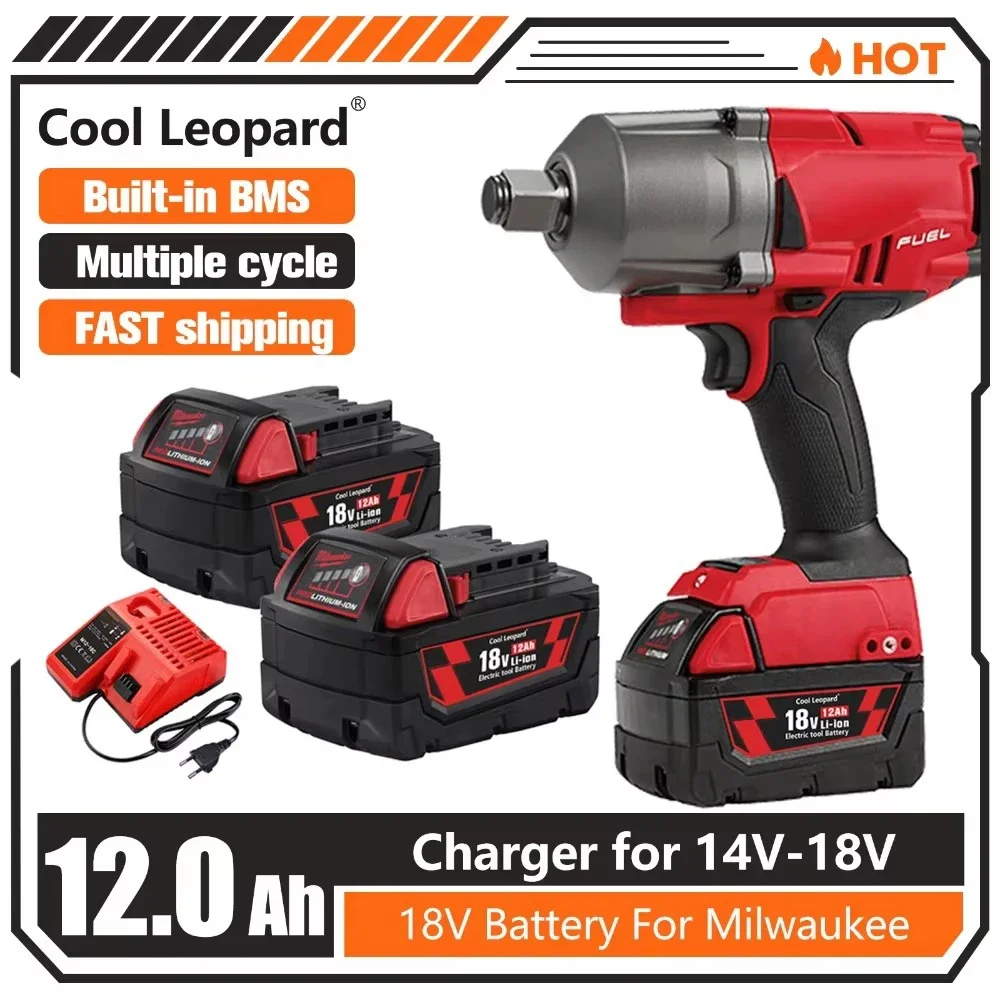 

For Milwaukee M18 Power Tool Battery, Charger, BR, XC, 18V, 5000mAh-60000mAh M18B5, 48-11-1860, Built-in 18650 10C Battery