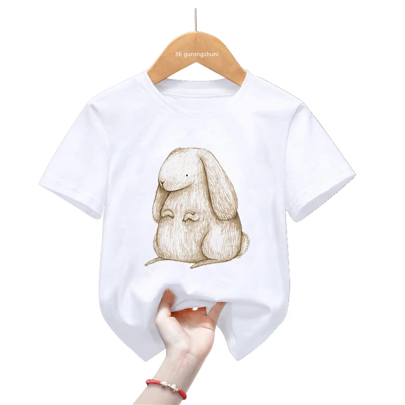 Kaus anak laki-laki/perempuan, T-Shirt motif kelinci gemuk lucu mode musim panas Harajuku Kawaii