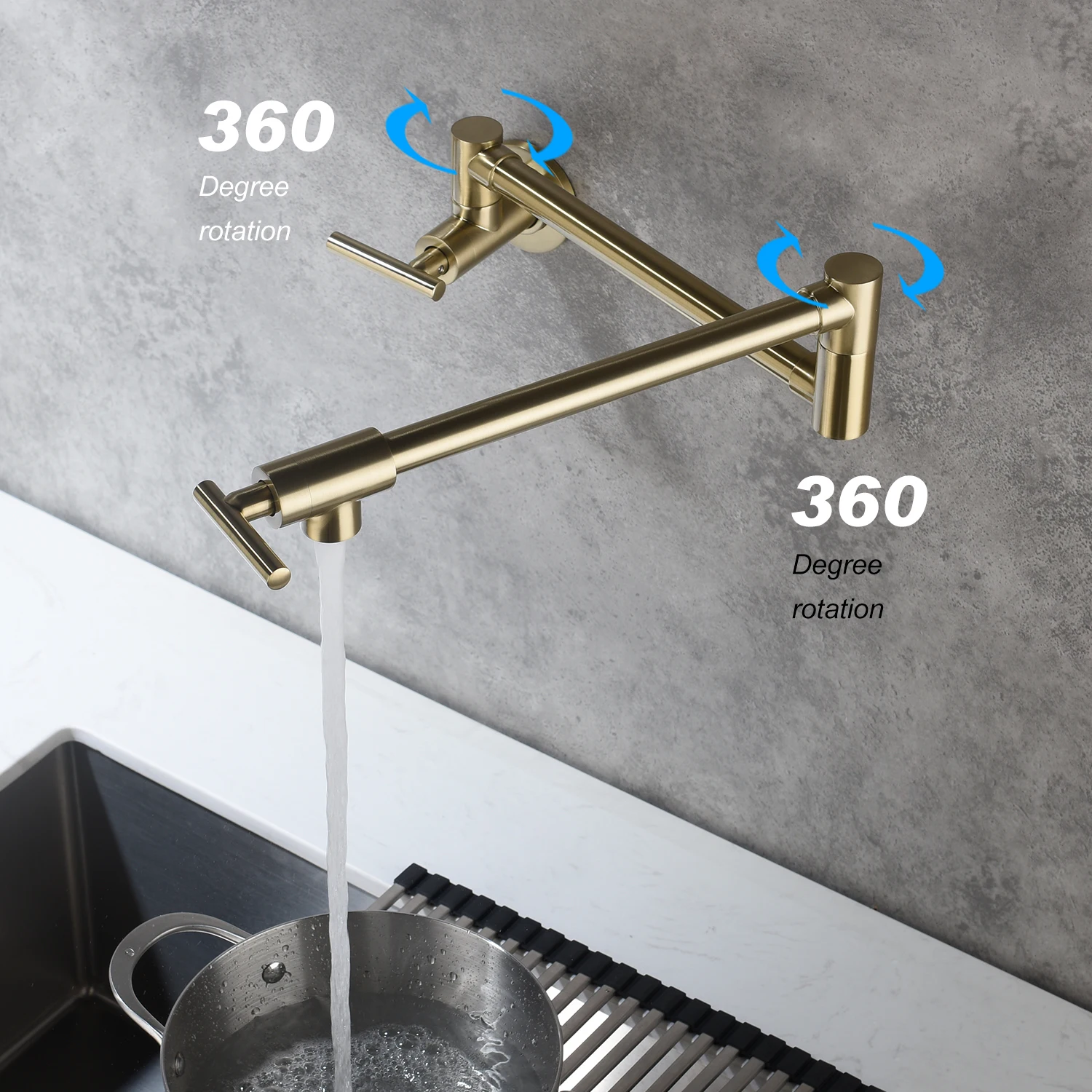 In Wall Mounted Sink Taps Filler Kitchen Mixer Faucets Foldable Gold Kitchen Faucet Brass Ceramic Hot Sale Modern CLASSIC CN;ZHE