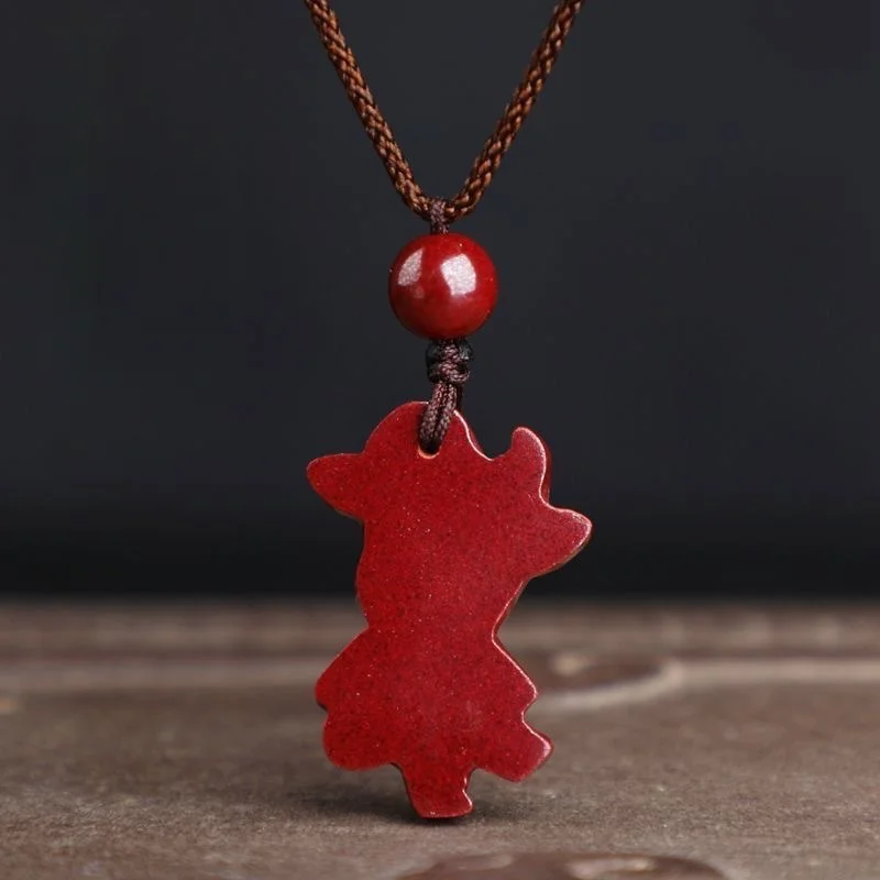 Luxury Red Cinnabar Chinese Zodiac Pendant Necklace Genuine Gemstone Natural Stone Jewelry Women Accessories Energy Healing Gift