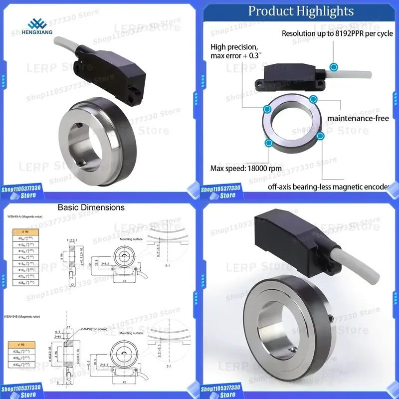WSN49 Magnetic Ring Encoder 2048 PPR With B Phase Maintenance Free Industrial Sensor For Motor Speed Control High Precision