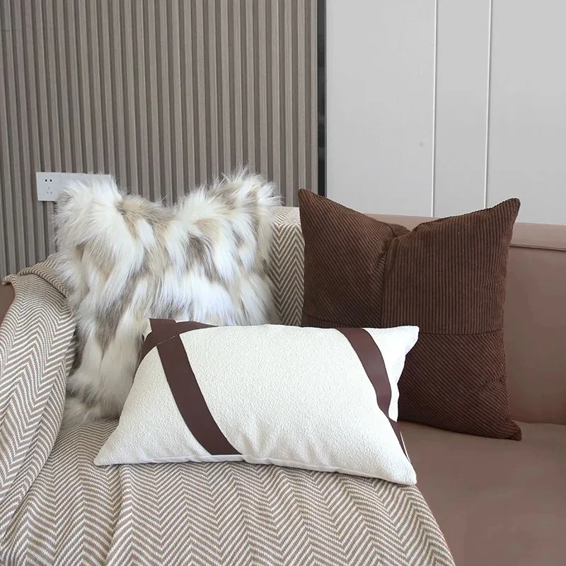 

coffee cream white color cushion cover pillowcase sofa geometric waist pillow cover backrest