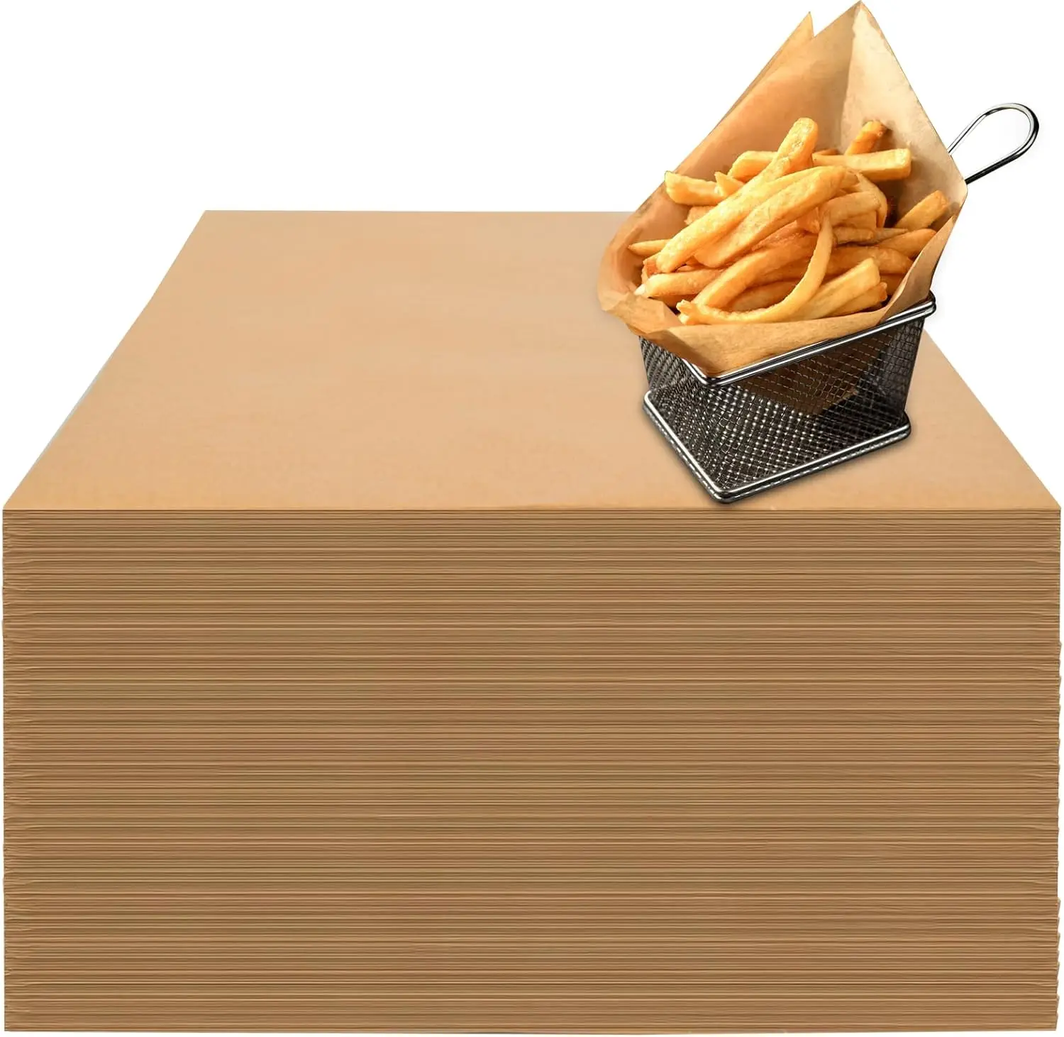 

100 Pre-Cut Deli Wax Paper Sheets 12x12 Natural Kraft Parchment Paper for Food Basket Liners Greaseproof Sandwich Wrapping BBQ