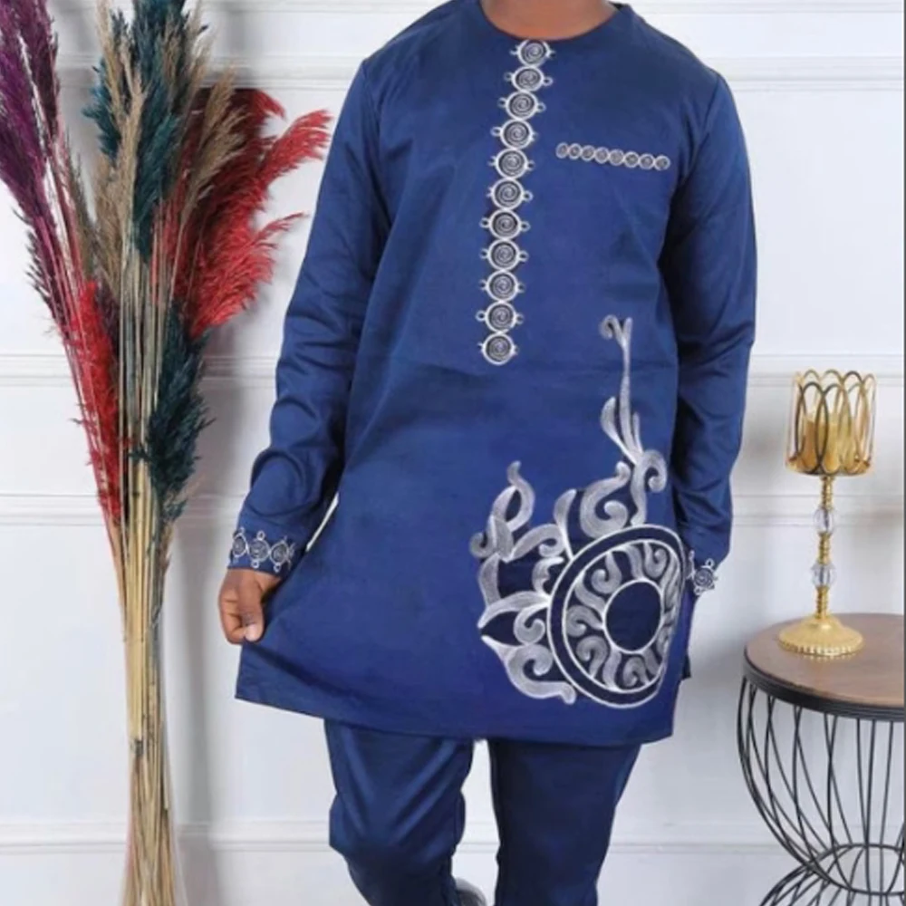 Luxury African Traditional Men\'s Clothing Elegant Full Suits Male Pant Sets To Dress Native Outfit Ethnic Dashiki Kaftan