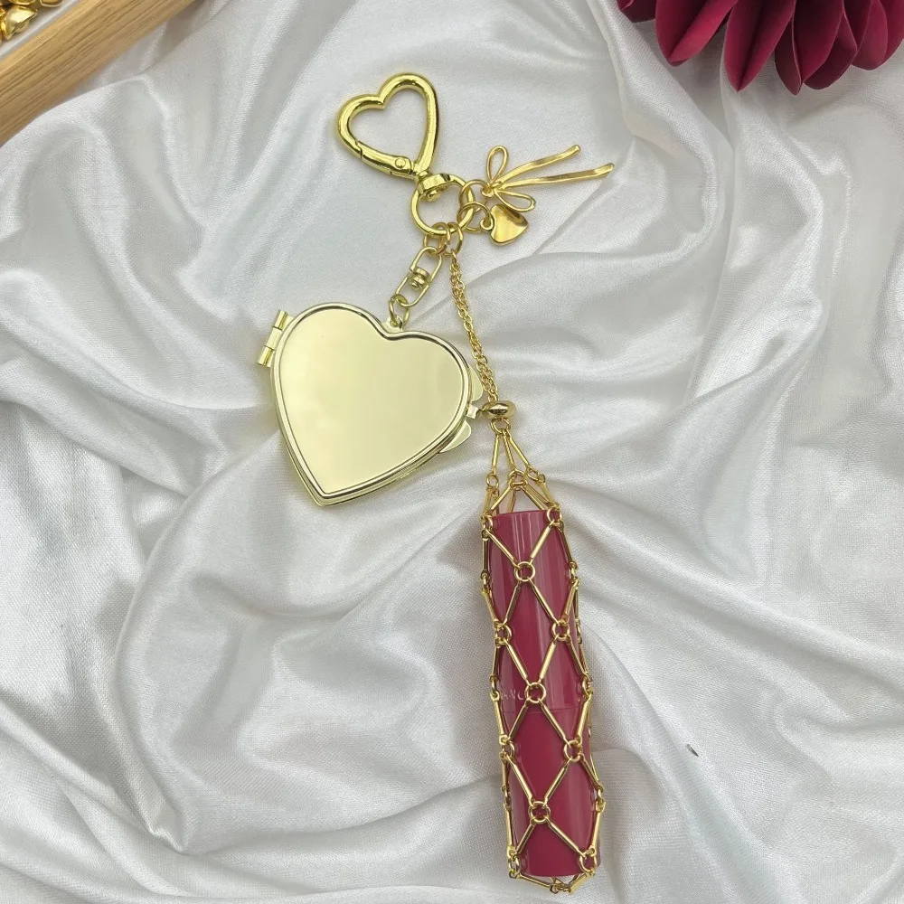 Y2K Style Metal Custom Lipstick Net Pocket Keychain Mirror Car Keyring Waist Pouch Minimalist Cool Earphone Cover Pendant Gift view 4