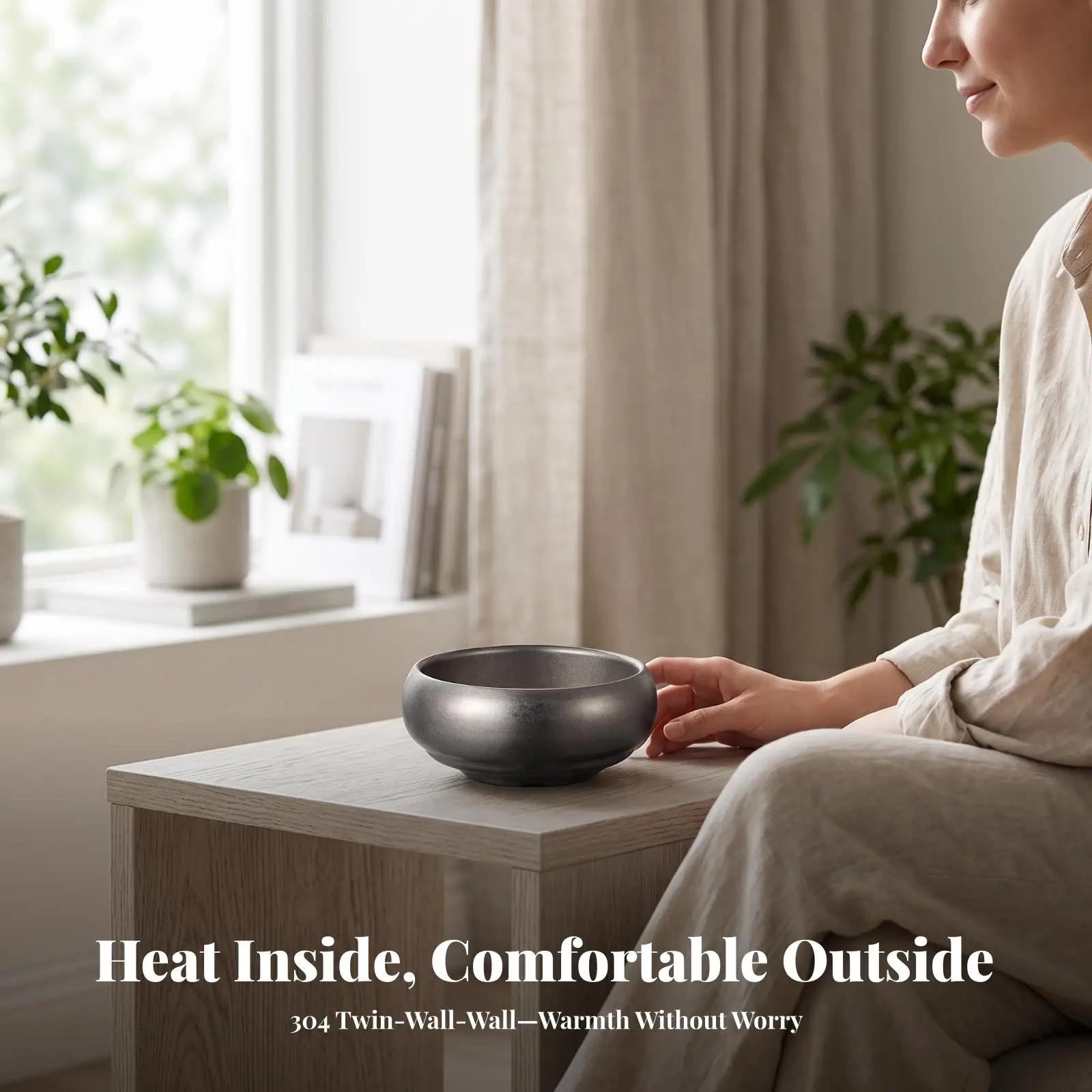 Double Wall Retro Bowl 304 Stainless Steel Insulated Serving Bowl Vintage Dining Bowl for Hot Broth