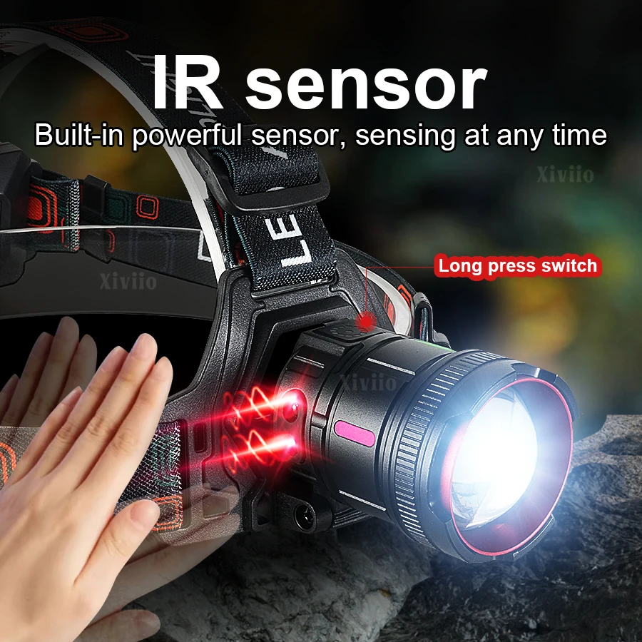 998000000LM New Ultra Powerful LED Headlight 1000W Long Range 5000M Headlamp Motion Sensor Head Flashlight 18650 Fishing Lantern