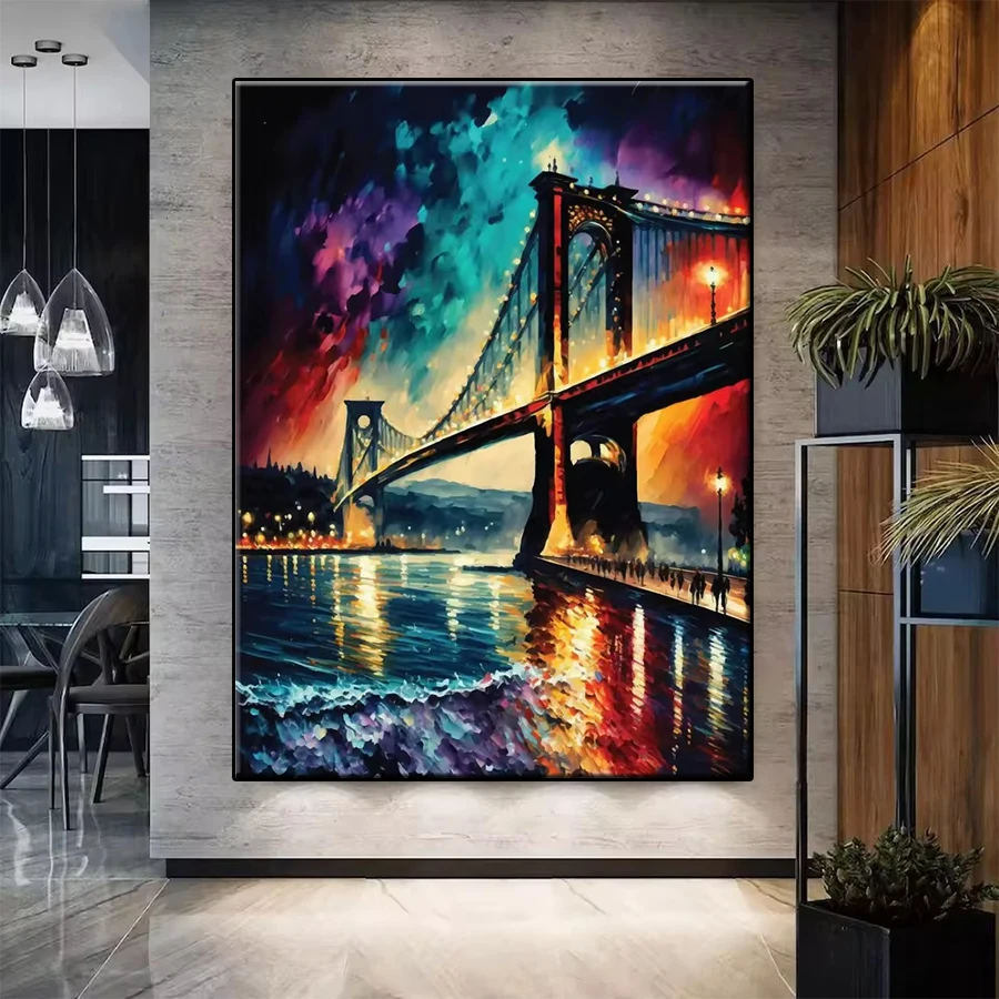 5D DIY Full Drill Diamond Embroidery Kit New Modern Abstract Art City Night Bridge Diamond Painting Cross Stitch Mosaic Art