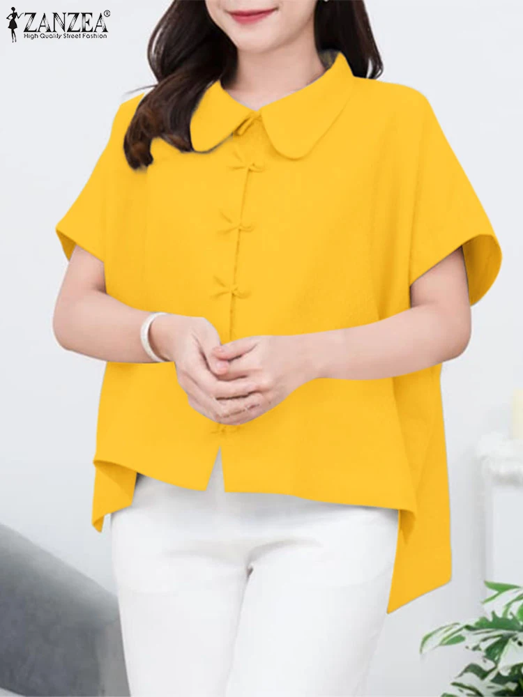 ZANZEA camisas de mujer verano abotonada Casual blusa asimétrica sólida 2025 moda solapa cuello suelto elegante Oficina túnica Tops