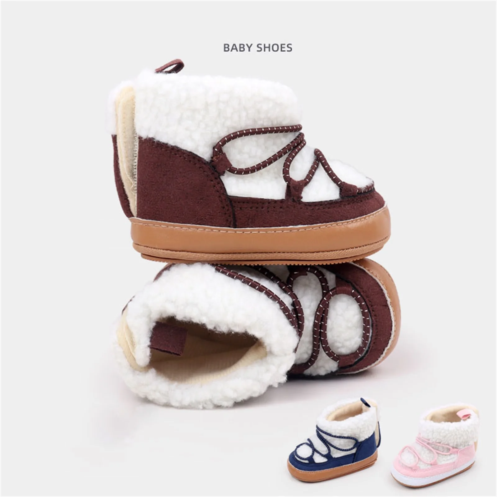 0-18M Infant Winter Snow Boots Warm Lambs Wool Baby First Walker Shoes for Christmas, Baby Shower