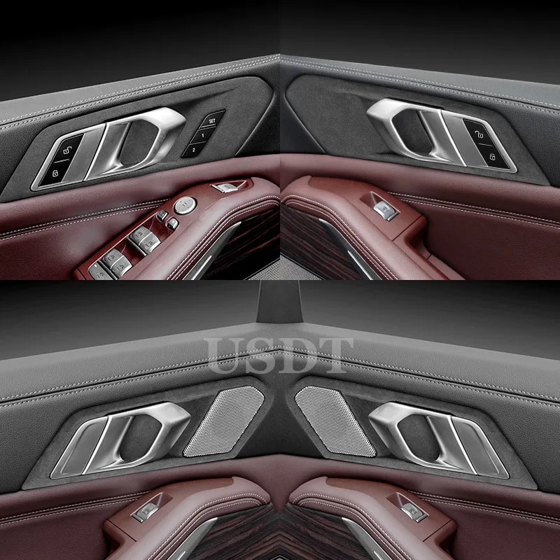 4PCS For BMW X5 G05 2019 2020 2021 2022 2023 2024 Top Suede Interior Door Handle Bowl Frame Trim Stickers Covers Car Accessories