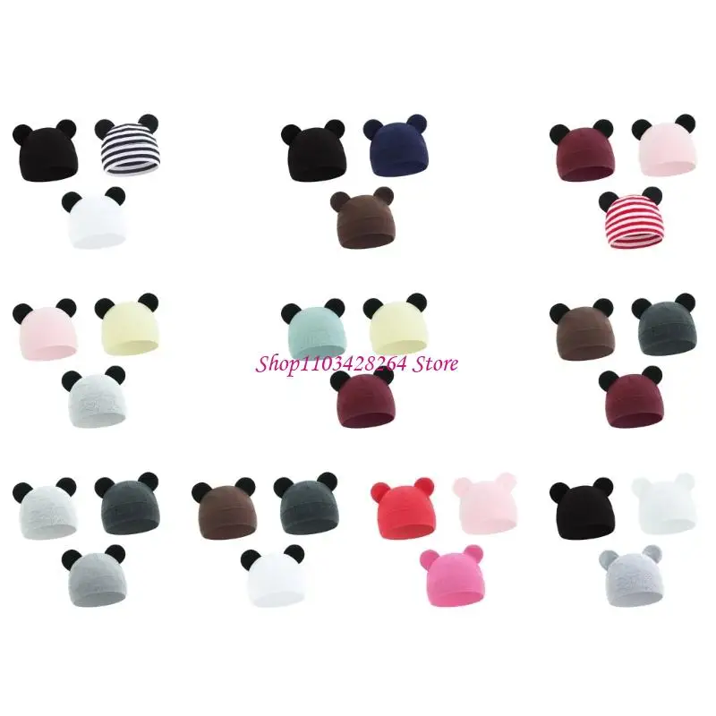 Bonnet tricoté Crochet pour bébé, 3 pièces, bonnet chaud pour nouveau-nés 0 à 3 mois