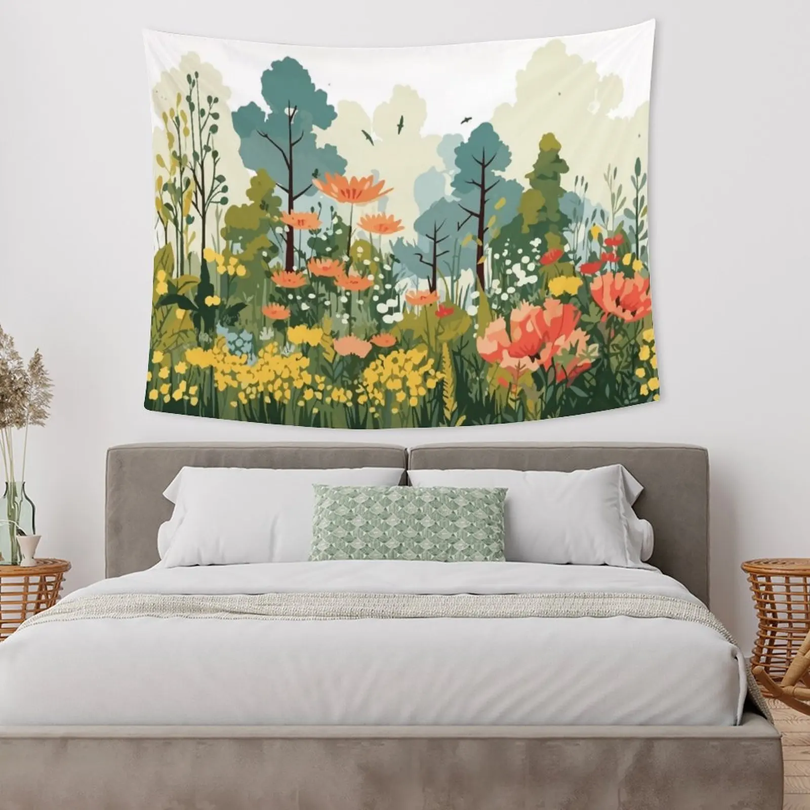 VIKAMA Bohemian Wildflower Tapestry, Fresh Healing Background, Bunsen Series Living Room Decoration, Room Decoration