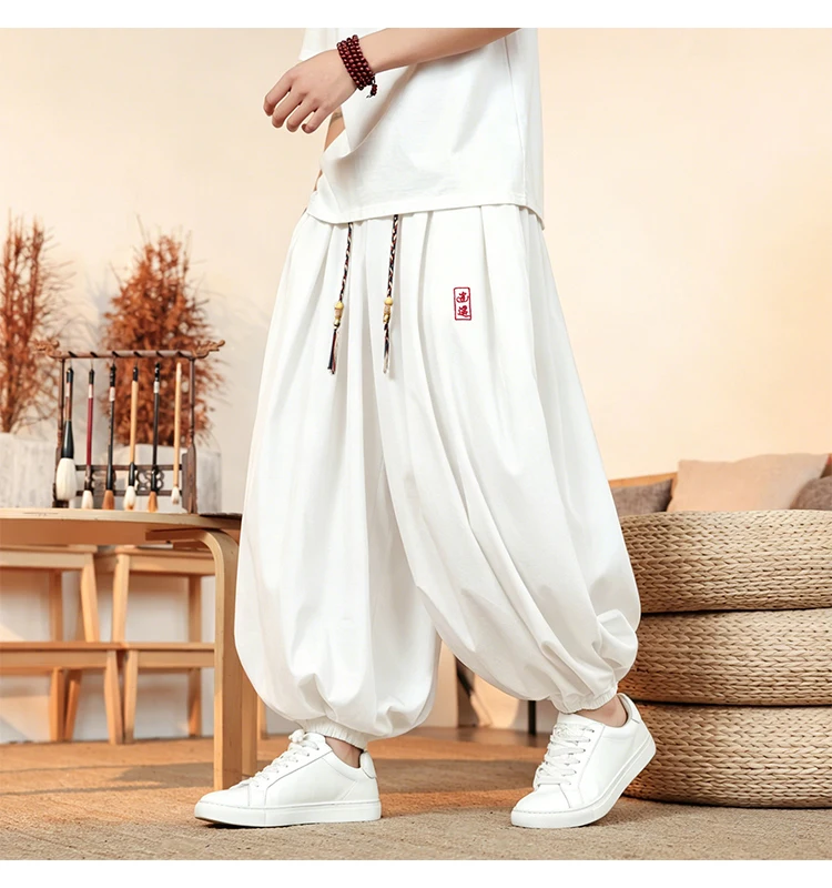 Plus Size 8XL Pants Men Summer Ice Silk Thin Lantern Pants Men Fashion Loose Breathable Casual Comfortable Wide Leg Trousers Men