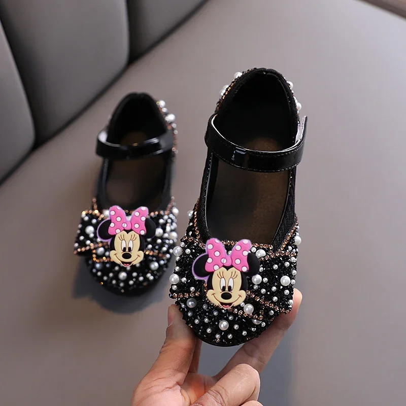 Disney Mickey und Minnie Mädchen Schuhe Frühling und Herbst Neue Casual Schuhe Diamant Schleife Kinder Tanz Schuhe Performance Schuhe