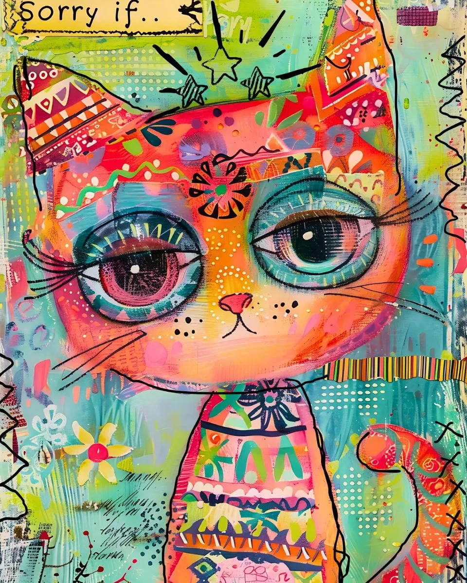 500/1000/1200/2000 PCS Jigsaw Puzzles Abstract Cat with Long Eyelashes Animal Family Activity Games for Gameroom Bedroom Gift