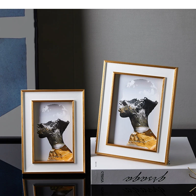 6/7 Inch Solid Wood Photo Frames Desk Decoration Metal Pictures Figures Portrait Framed Art Wedding Anniversary Gifts
