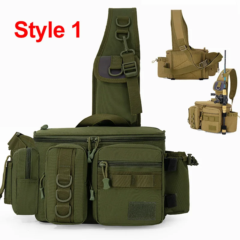 Angelgerät-Rucksack, Köderbox, Aufbewahrungstasche für Ausrüstung, Gürteltasche für Männer, Fliegenfischer-Rucksack mit Rutenhalter, Sling-Umhängetasche