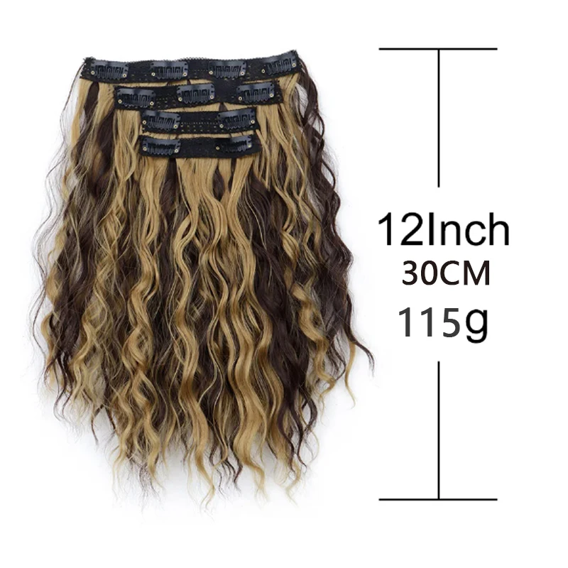 12 Inch Synthetic 4PCS Clip in Hair Extensions for Women  Short Curly Wavy Invisible Lace Weft Natural Soft Hairpieces