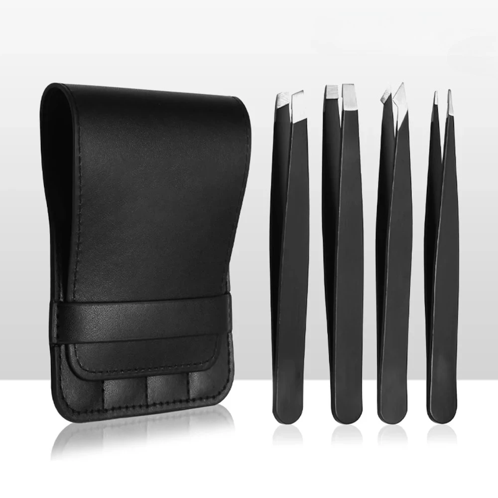 Conjunto de pinças profissionais de aço inoxidável, 4 unidades, cabelo facial para pinças, sobrancelhas e cabelos encravados, remoção de ferramentas de maquiagem
