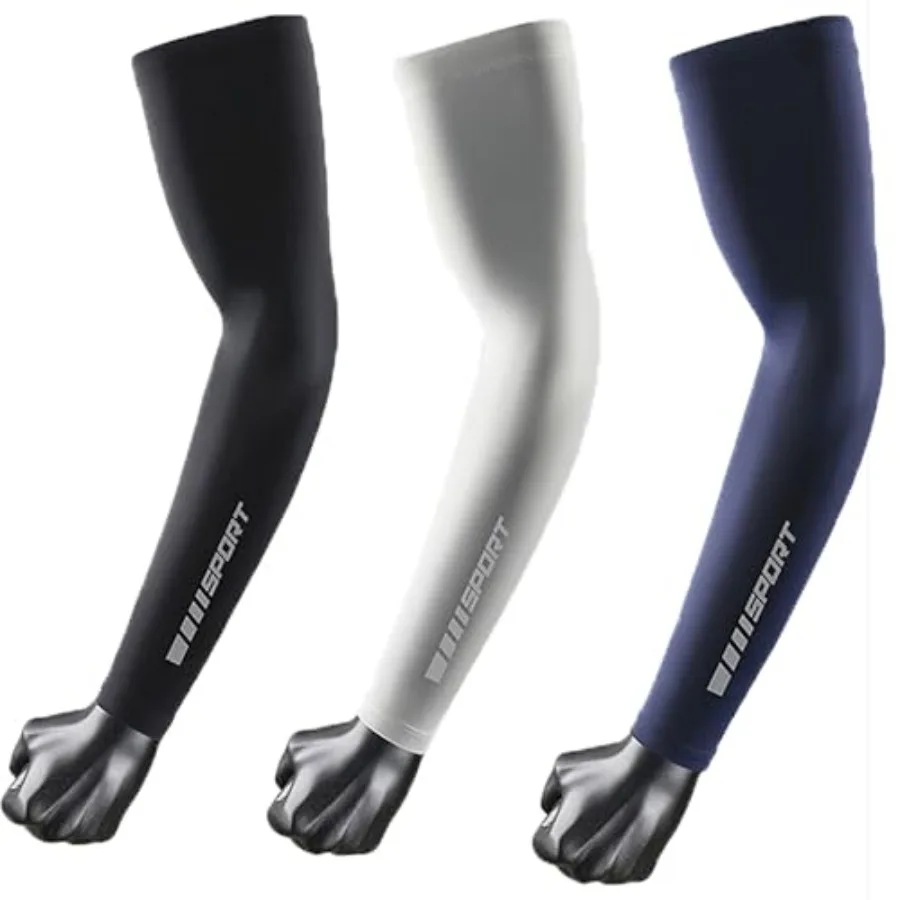 

3 Pairs UV Sun Protection Arm Sleeves - Men Women-Slip Compression Arm Cover Ice Silk Outdoor Sport Long Sleeve Covers