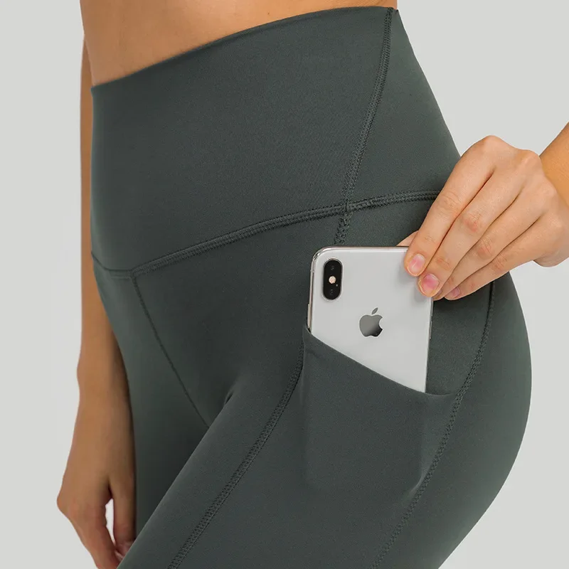 

Womens Gym Exercise Yoga Pants High-waisted Side Pocket Fitness Nine-point Pants Exercise mat holder Fascia stretcher Yoga swing