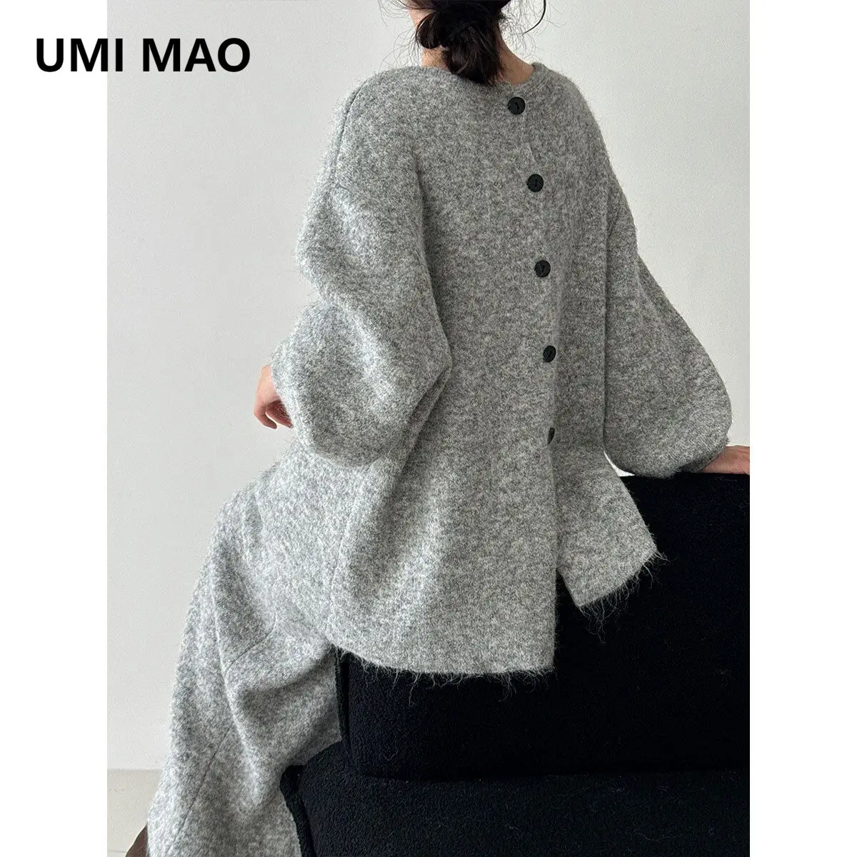 

UMI MAO Korean Style Top Women Autumn Winter Warm Back Button Lazy Feel Sweater Women's New Gentle Tops Femme
