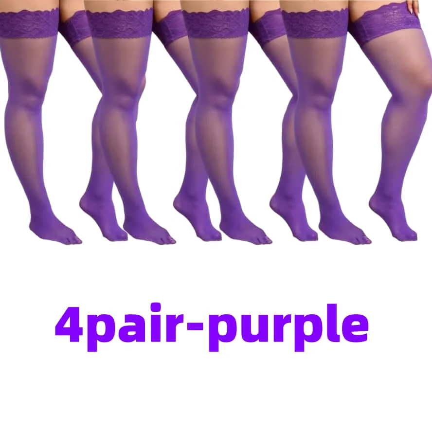 4Pair/SET Elastic Lace Over Knee Thigh High Stockings Sexy Thin Black Fishnet Stocking Set White Plus Size Long Socks for Woman