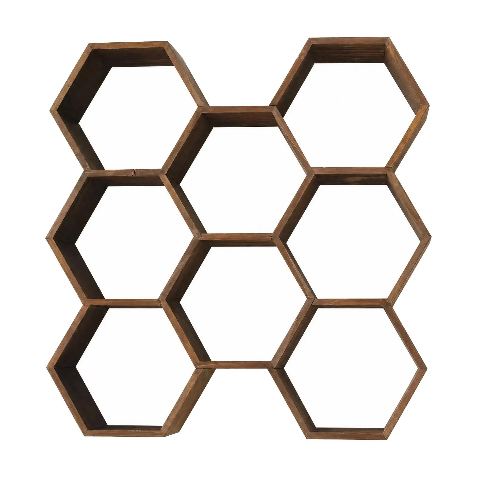 Wall-Mounted Shelf with Hexagonal Compartments Open-Sided Geometric Wall Shelves Wooden Display Shelf Space-Saving