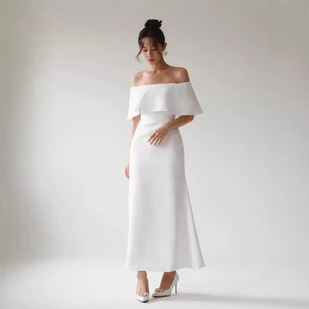 

Ele White Bridal Gown with oulder Bows High Waist Bodycon Fi Tail Wedding Dr for Registry And Travel Photoaphy