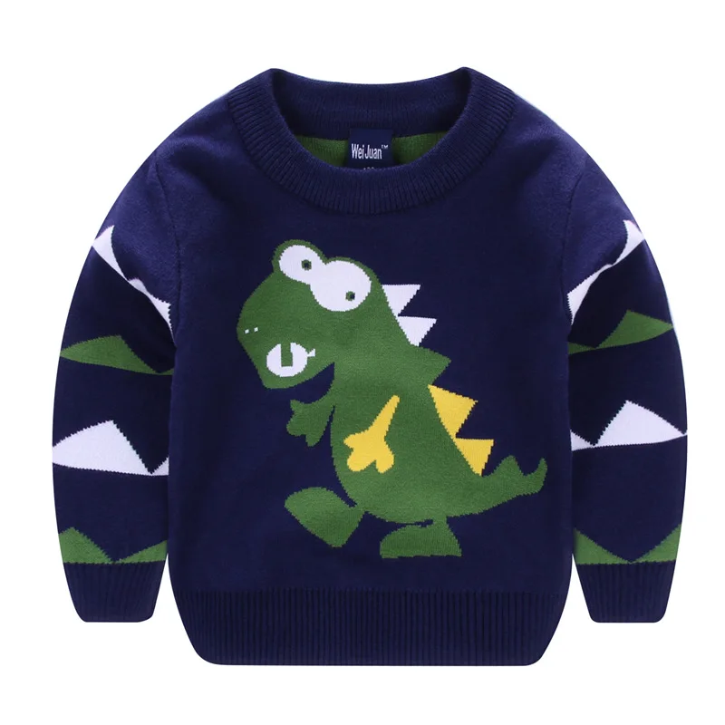 2024 Autumn Winter Children Cartoon Dinosaur Knitted Sweaters Kids Baby Jacquard Boys Sweater Mercerized Cotton Toddler 2-7y