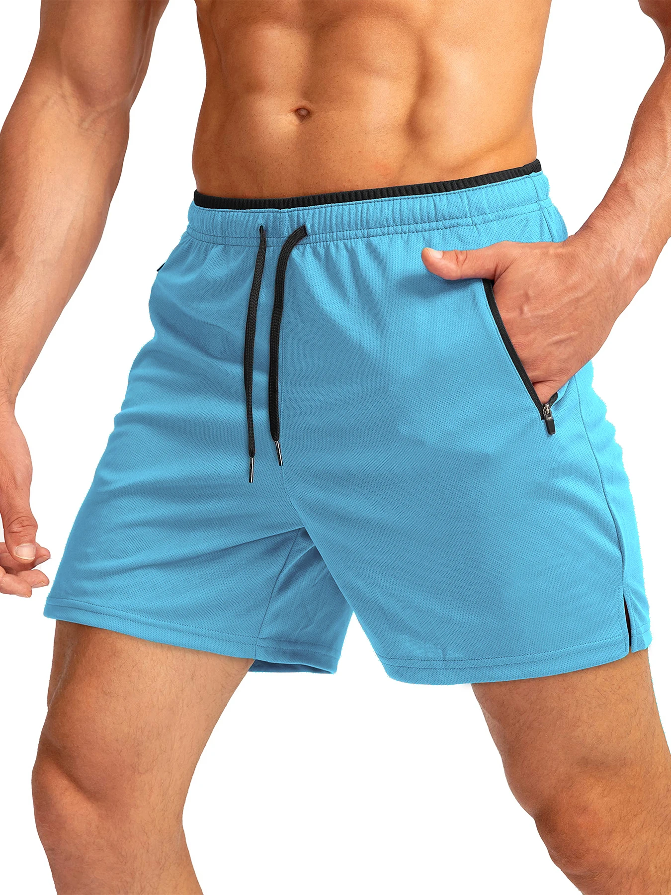 Herren-Laufshorts mit Reißverschlusstaschen, schnelltrocknend, geeignet für Fitness-Workouts, 5-Zoll-Herrenshorts – Detail 5