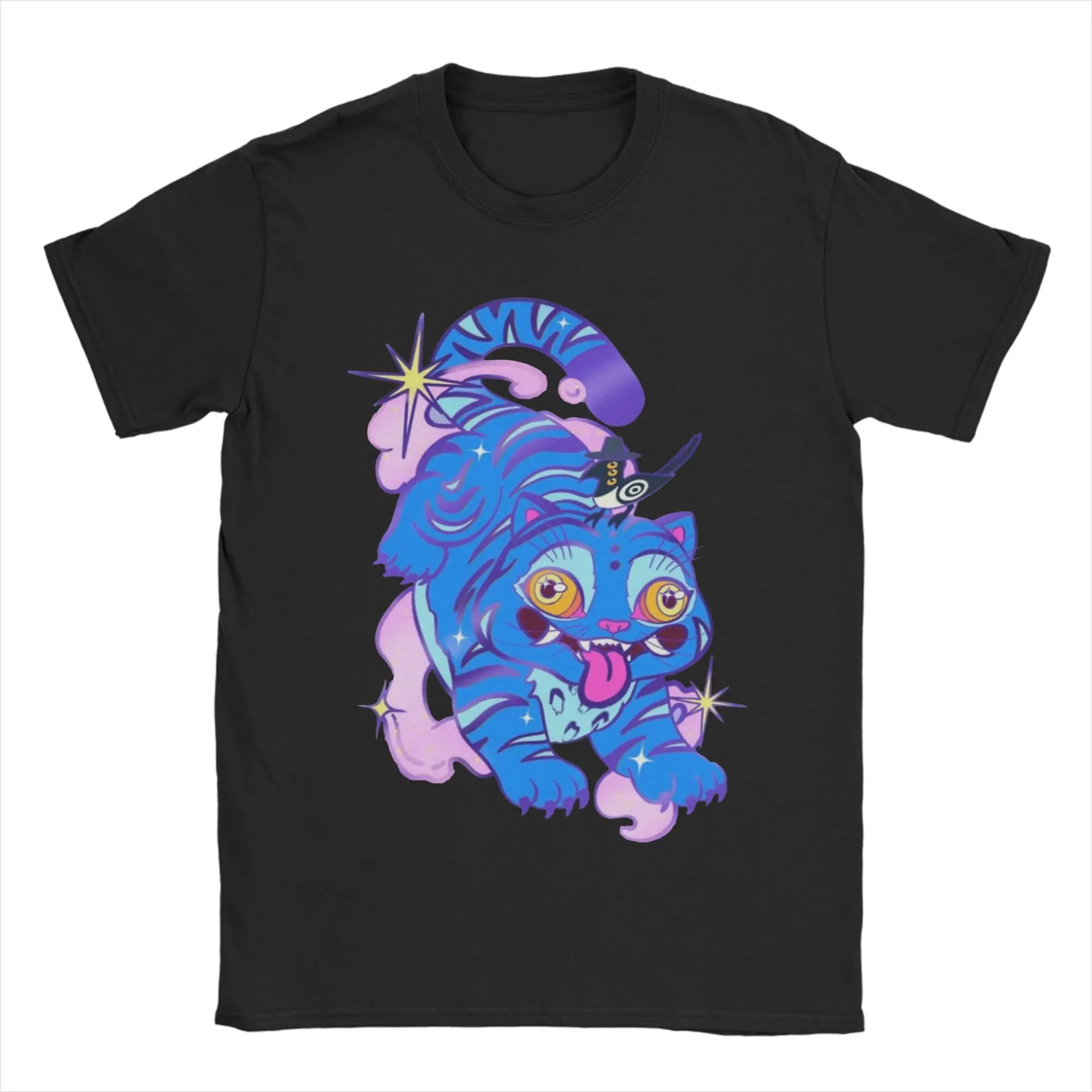 

Мужская футболка Kpop Demon Hunters Blue Derpy Tiger Huntrix для отдыха Хлопковая футболка с короткими рукавами Футболки с круглым вырезом Топы Идея подарка