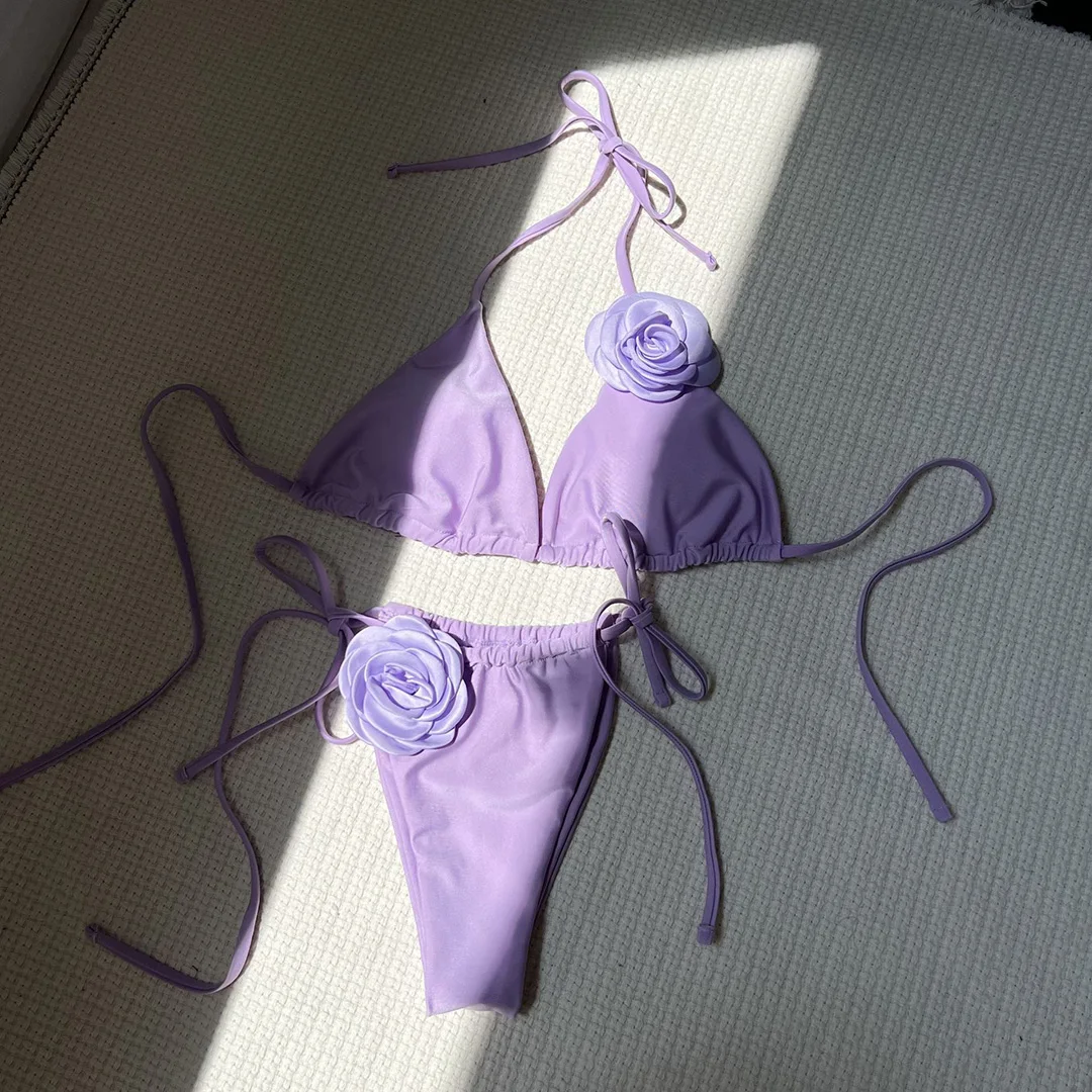 9 Farben, 3D-Blumen, Neckholder-Bikini mit Trägern, Damen-Badebekleidung, zweiteiliger Bikini-Set, Badeanzug, Badebekleidung, Schwimmbikini V5446 – Detail 37