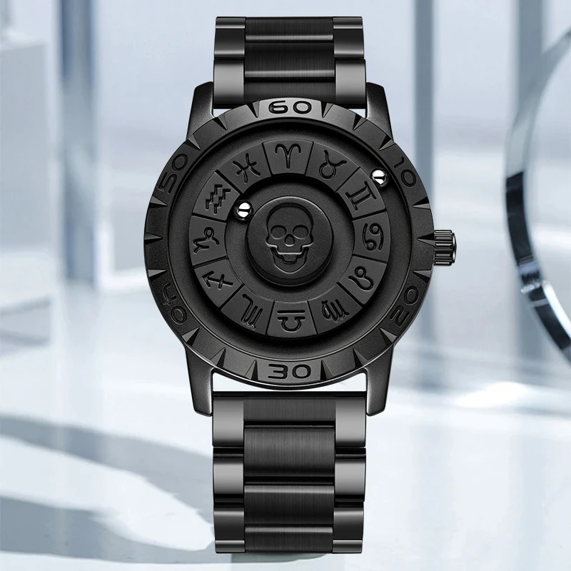 FOXBOX Outdoor Casual Man Watch Fashion Unique Creative Skull Dial Stainless Waterproof Constellation Zodiac Quartz Watches Male