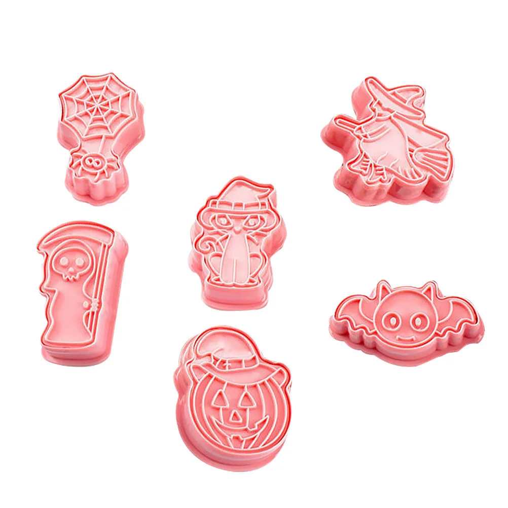 

6Pcs Halloween Theme Cookie Molds Plastic Candy DIY Baking Tools Pumpkin Ghost Bat Shapes PP Material Easy Clean