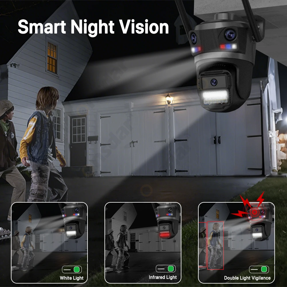 Three Lens 12MP HD Outdoor WIFI IP Camera 8MP/6MP Dual Screen PTZ Camera Ai Human Detection iCsee APP CCTV Video Security Cam