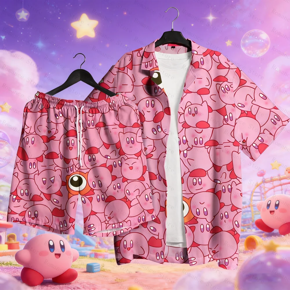 Camisa Hawaiana Kirby, Camisa Tropical con Botones, Conjunto de Verano Rosa, Conjunto de Playa Unisex, Conjunto de Camisa para Mujer, Conjunto de Tops para Niños
