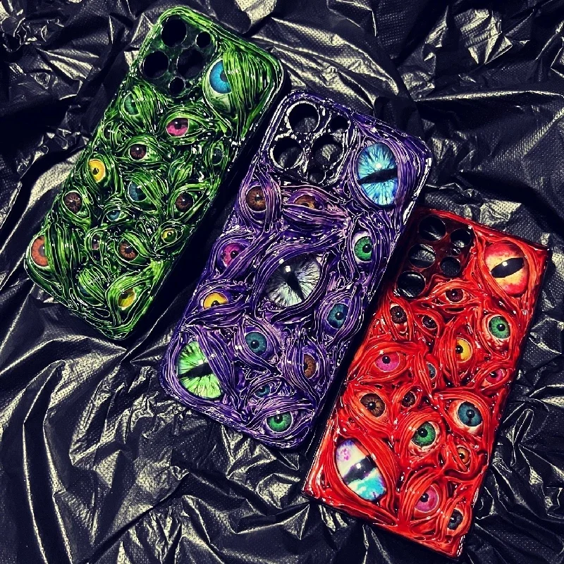 4167 Mobile Phone Case Original 3D Handmade Luminous Cthulhu Eyes Bloody Gothic Dark Punk Art Mobile Phone Case Custom Gift