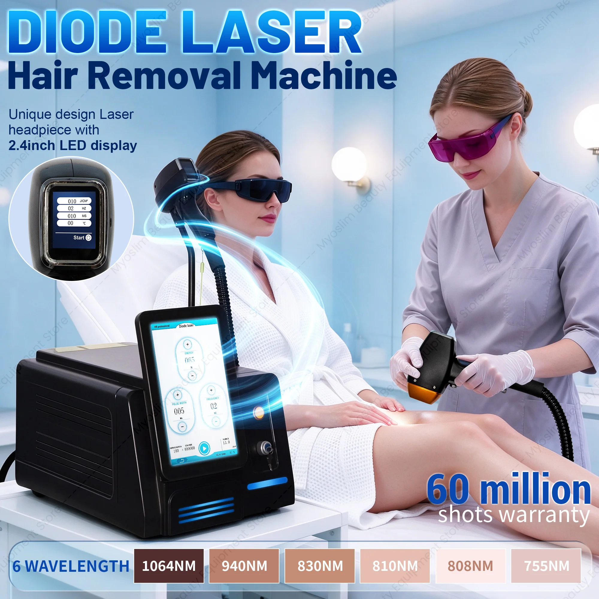7000W Diode Laser Hair Removal Device 755 808 810 830 940 1064nm FAC Fast Axis Collimation Preignition Salon Beauty Machine