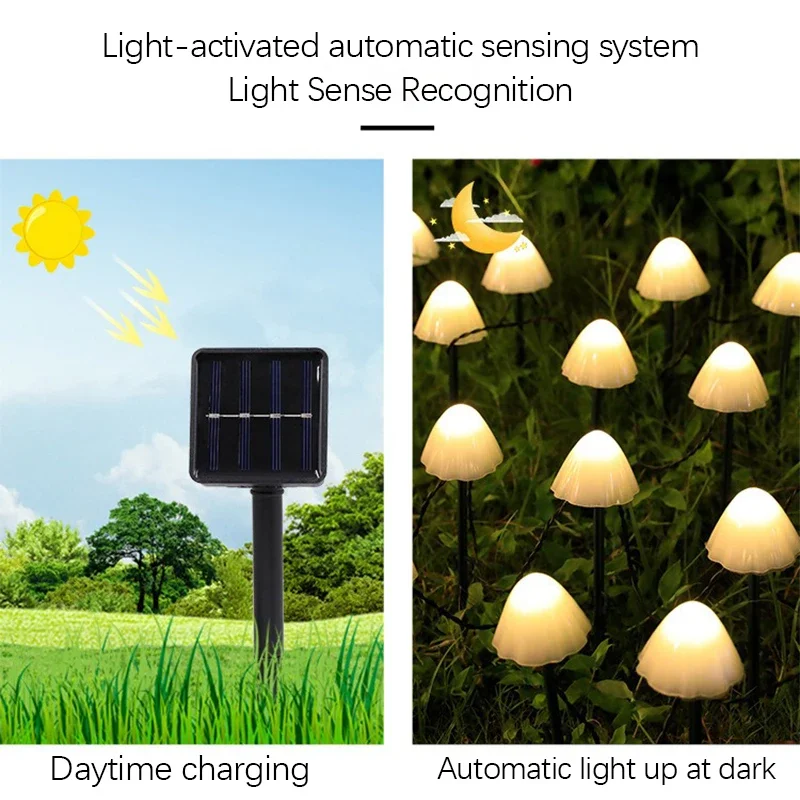LED Solar Mushroom Lights String Set Of 10/20Pcs 8 Modes Lawn Fairy Lights Outdoor Garden Patio Path Landscape Decoration Lamps