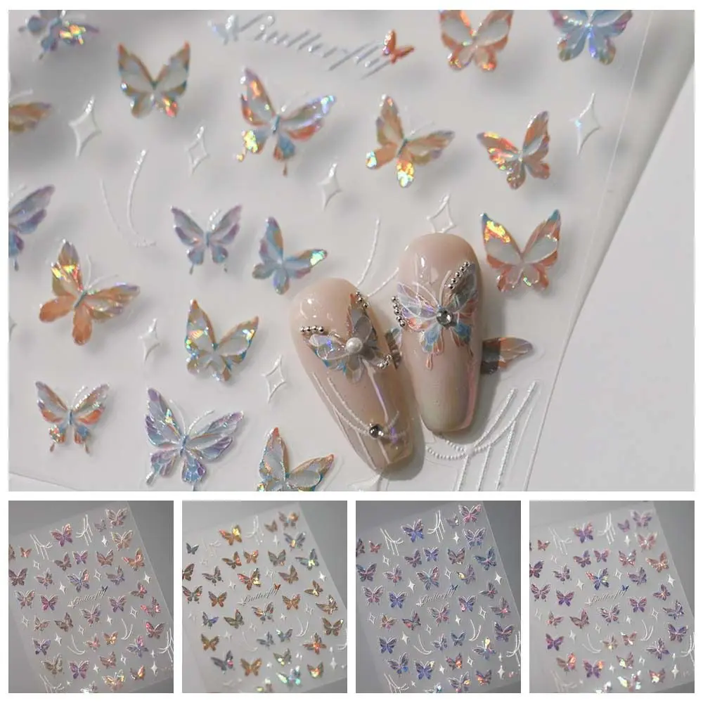 White Stars Butterfly Nail Stickers Pink Purple Nail Accessories Bronzing Butterfly Nail Decals Manicure Ornaments