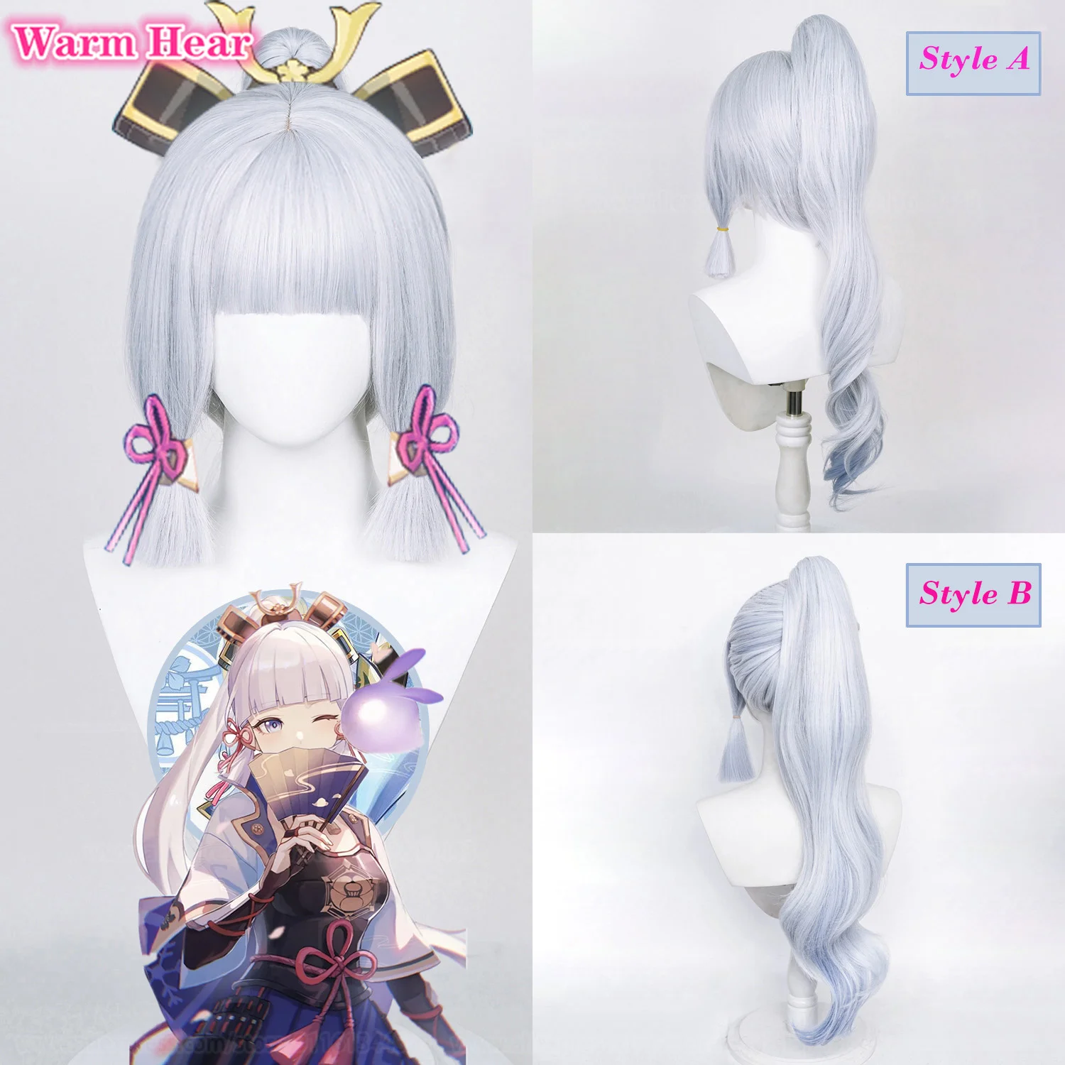 Kamisato Ayaka Cosplay Wig  Kamisato Ayaka Short Basic Wig Long Heat Resistant Hair Wigs + Accessories + Wig Cap