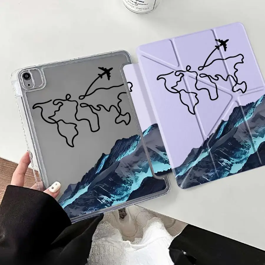 

Aircraft Mountain Peak Y-Fold Holder Cover Tablet Case For iPad Mini 6 7 Air 4 5 M3 M2 1 2 M4 11inch Pro 2025 Pro 11th 10th 9th