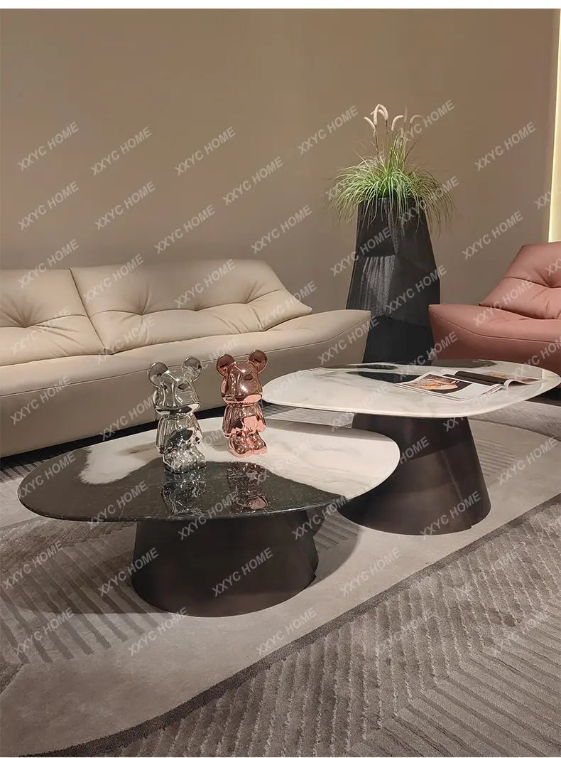 Luxury stone coffee table living room high-end  retro old natural marble coffee table combination