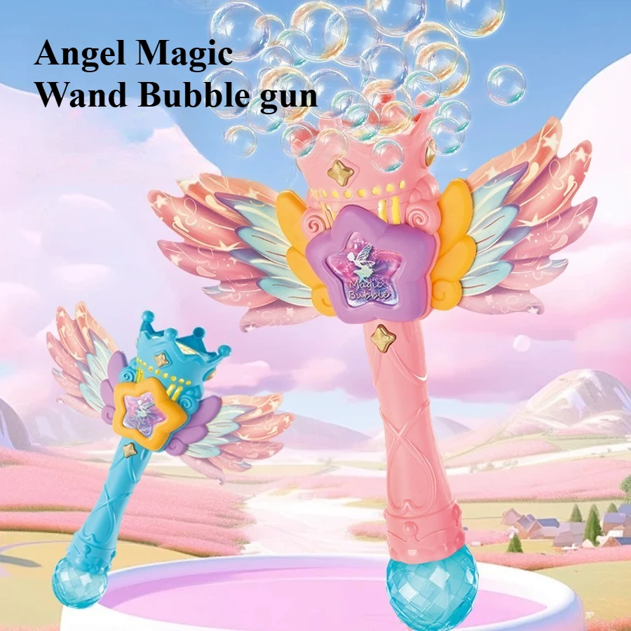 Kolorowa różdżka anioła, pistolet do bąbelków, w pełni automatyczna ręczna zabawka dla dzieci, prezent urodzinowy