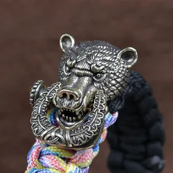 Bear Head Brass Buckle EDC Outdoor DIY Woven Paracord Survival Bracelets Supplies Accessories Retro Umbrella Rope Lanyard Beads