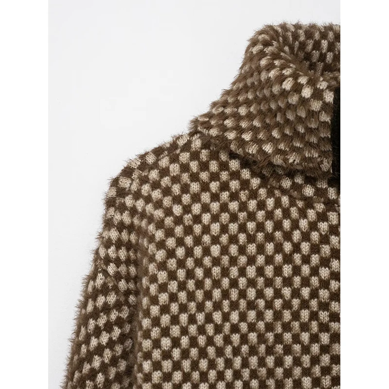 

Female Outerwear Chic Tops Women's Spliced knit Short Jackets Autumn Winter Stand Collar Long Sleeve Jackets Coats Streetwear